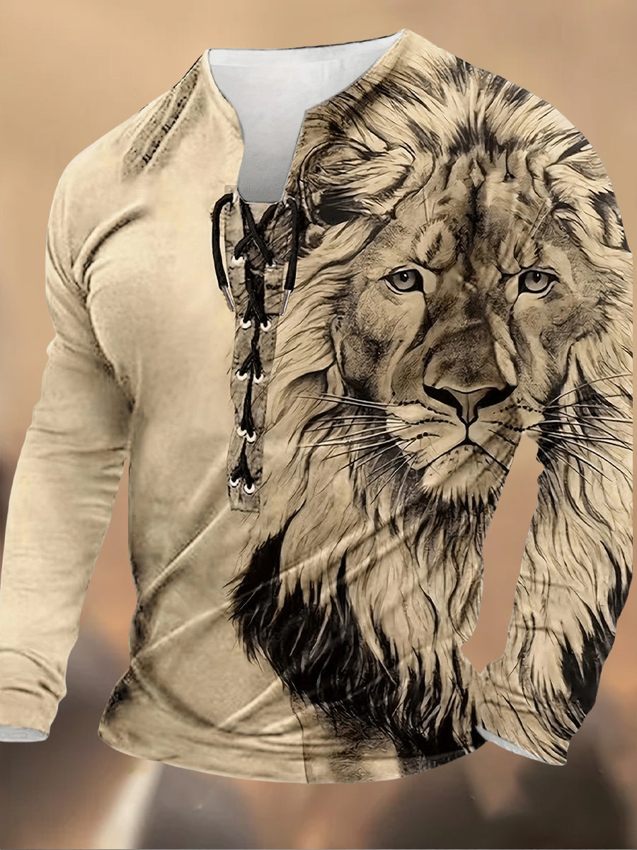 Ανδρικά Retro εκτύπωση Δαντέλα-Up κουκούλα μακριά μανίκι περιστασιακή κορυφή κορυφαίο