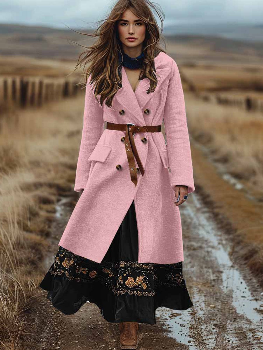 Γυναικείο Ρέτρο Μποέμ διπλό σπασμένο φθινόπωρο και χειμερινό μαλλί παλτό