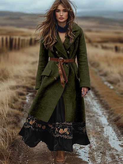 Γυναικείο Ρέτρο Μποέμ διπλό σπασμένο φθινόπωρο και χειμερινό μαλλί παλτό