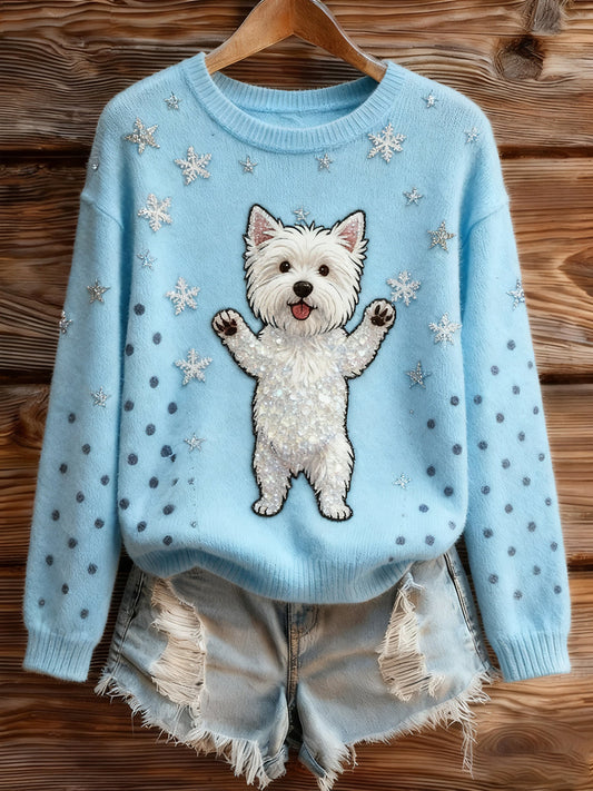 Γυναικείο Vintage Art ζώο Εκτύπωση Άνετο πλεκτό πουλόβερ πουλόβερ