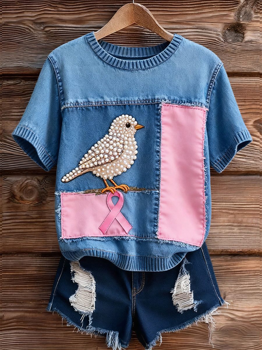 Γυναικείο καλλιτεχνικό ζώο εκτύπωση άνετο πλεκτό κοντό μανίκι κορυφού