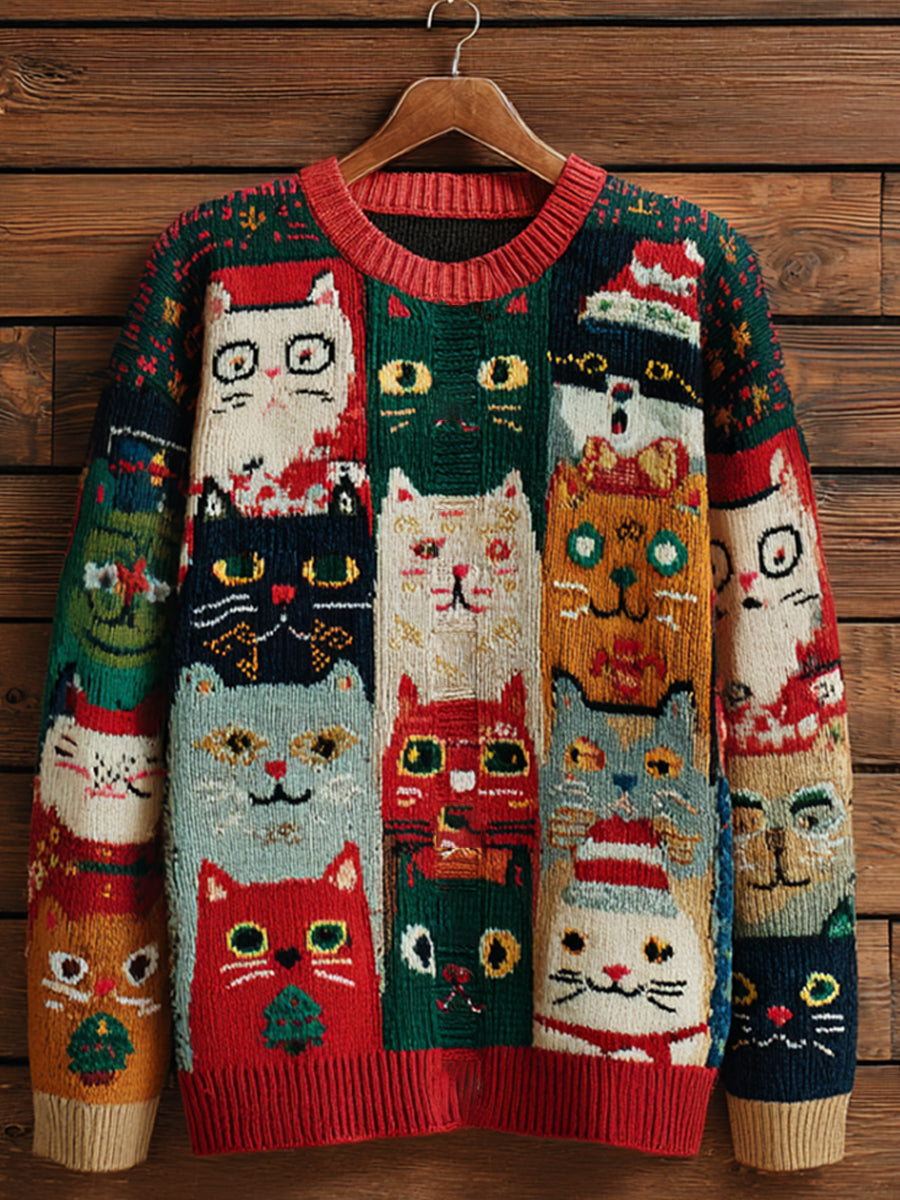 Γυναικείο Vintage Χριστούγεννα Τέχνη Εκτύπωση άνετο περιστασιακό πουλόβερ.