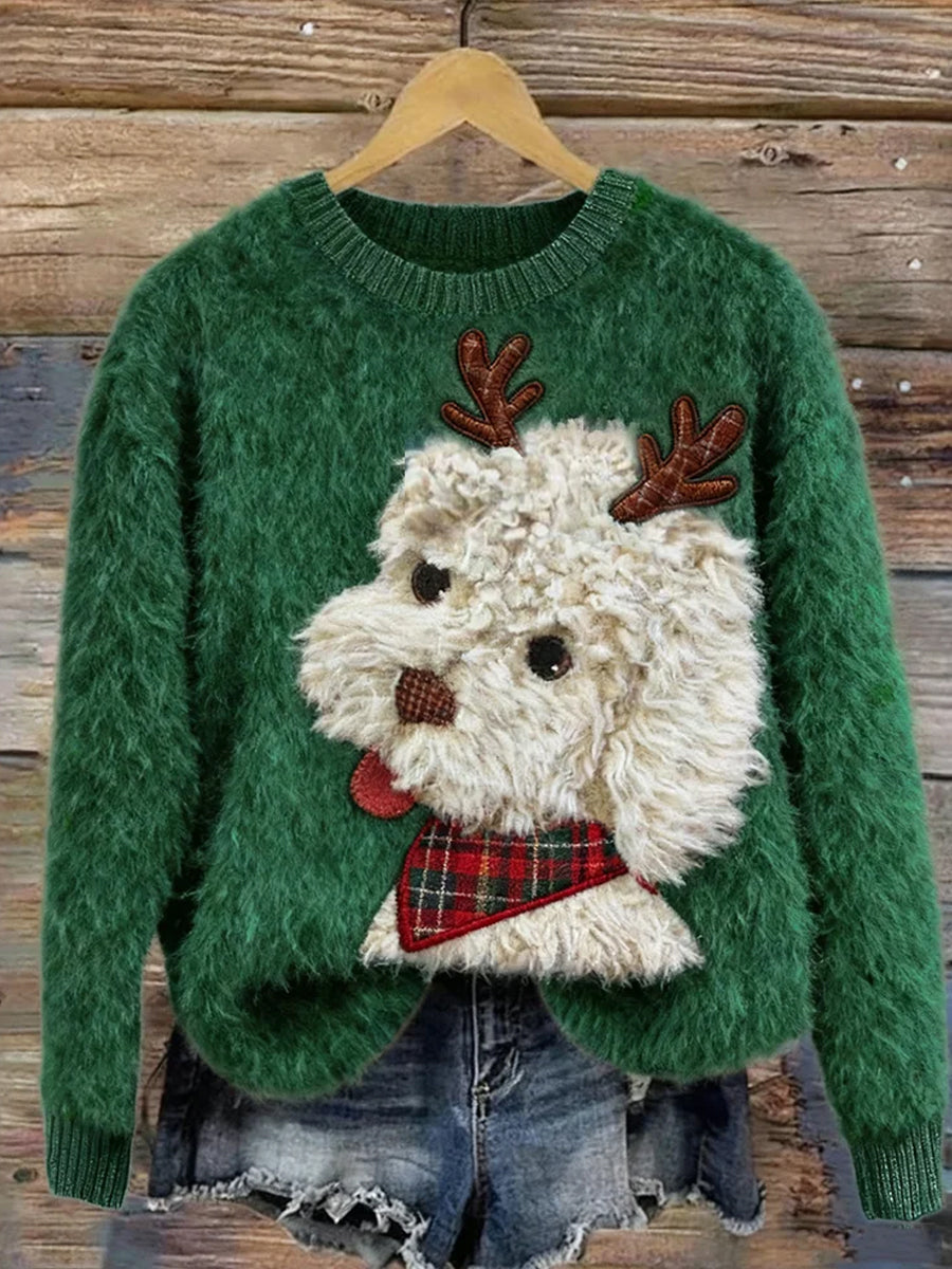 Γυναικείο Vintage Χριστούγεννα Τέχνη Εκτύπωση άνετο περιστασιακό πουλόβερ.