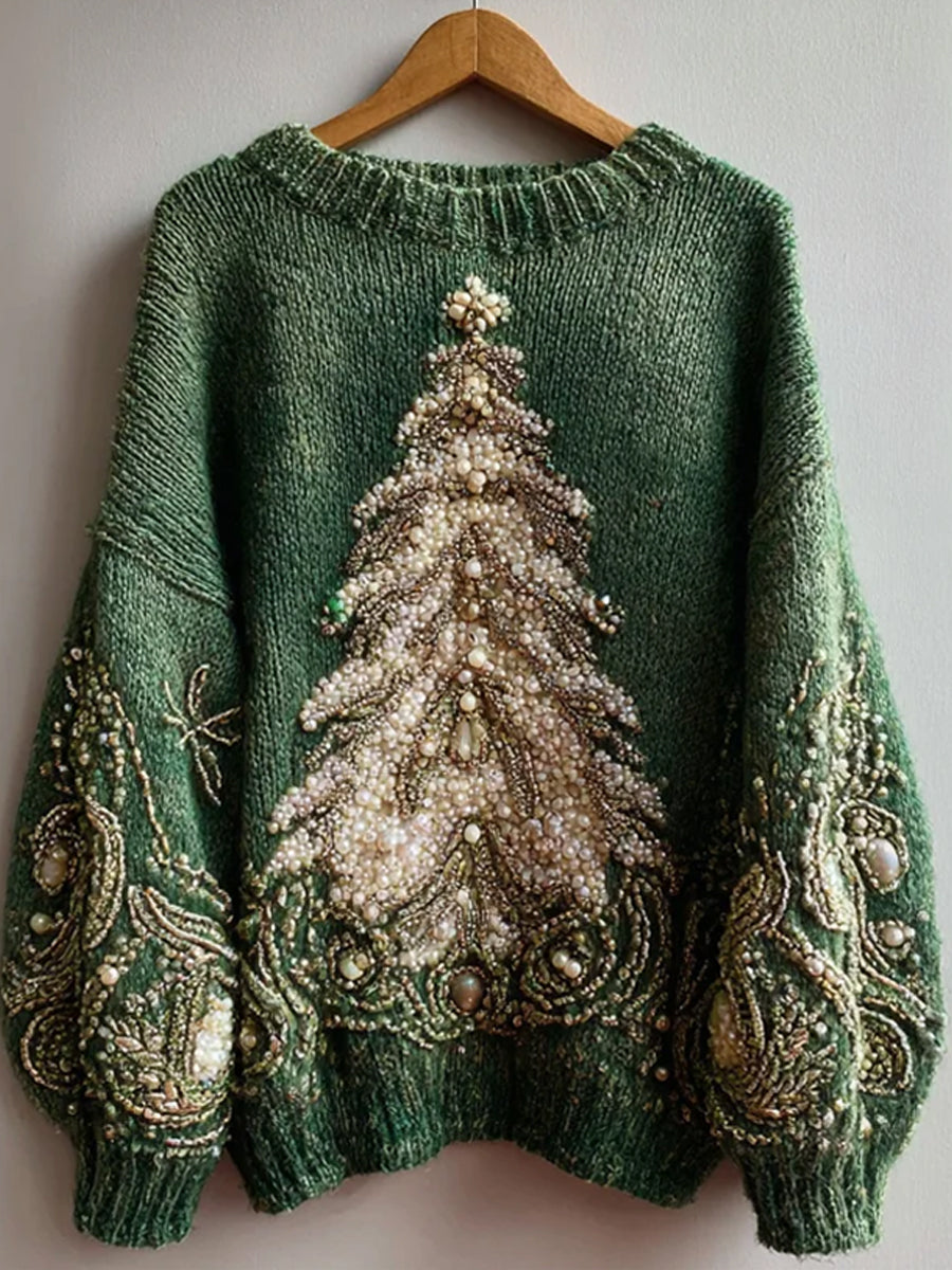 Γυναικείο Vintage Χριστούγεννα Τέχνη Εκτύπωση άνετο περιστασιακό πουλόβερ.