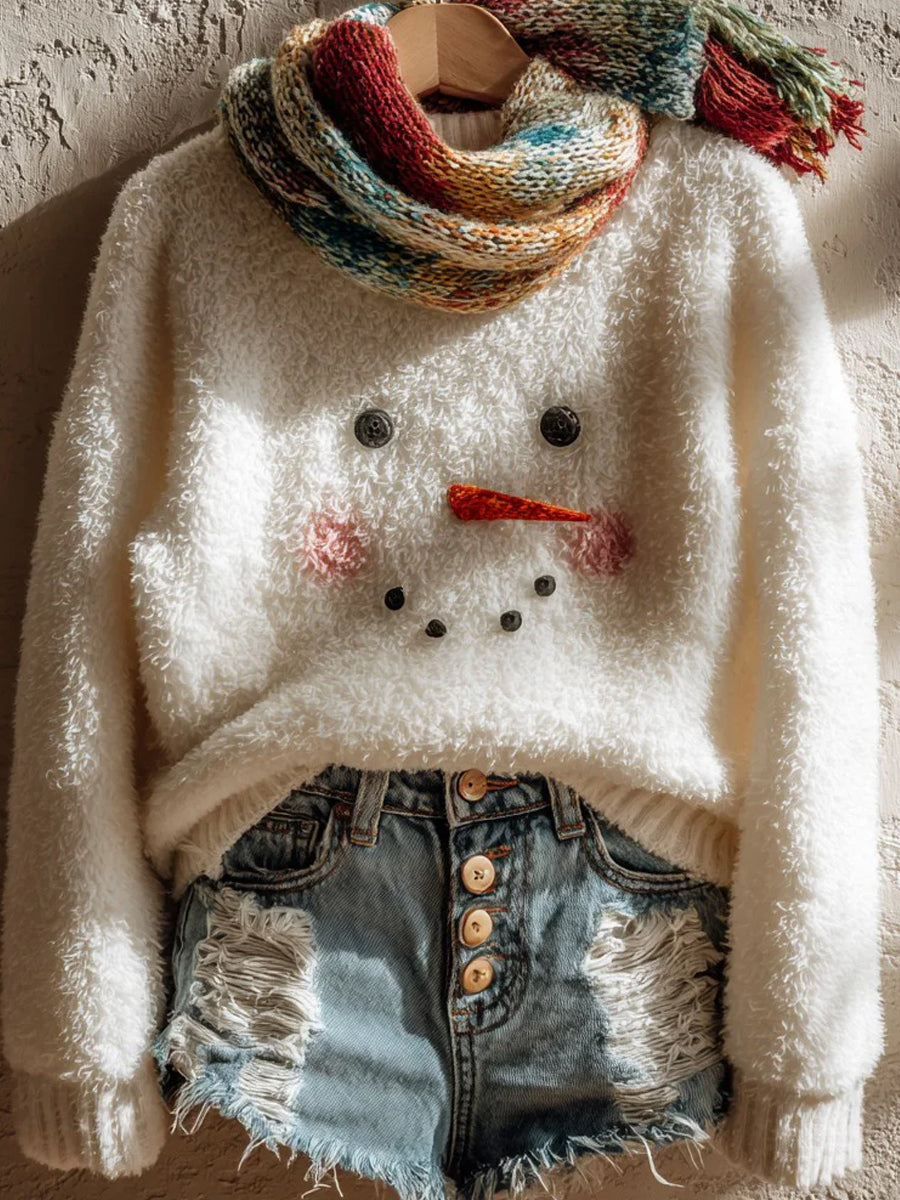 Γυναικείο Vintage Χριστούγεννα Τέχνη Εκτύπωση άνετο περιστασιακό πουλόβερ.