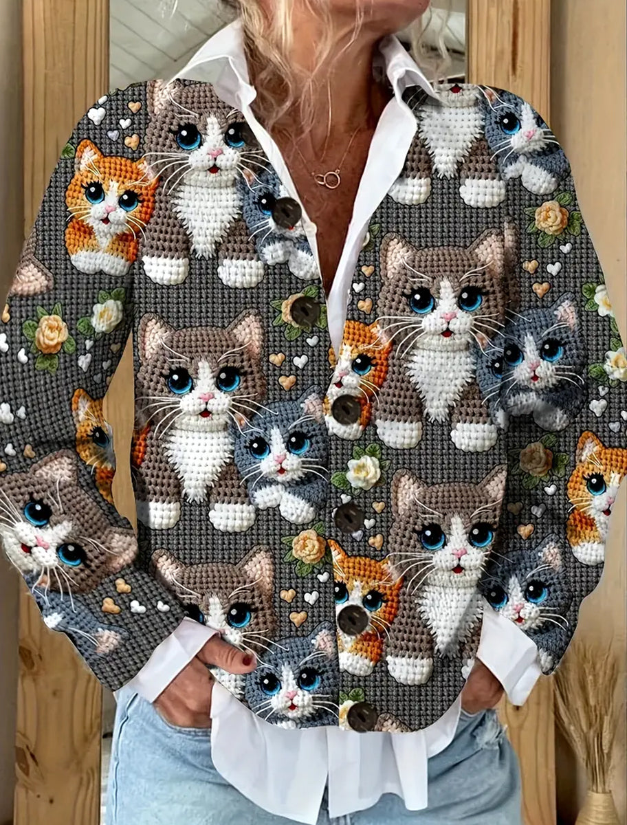 Γυναικείο Vintage ζώα τέχνη Εκτύπωση άνετο πουλόβερ ζώα