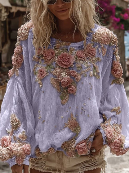 Γυναικείο Vintage Floral εκτύπωση Casual χαλαρή κορυφαίο