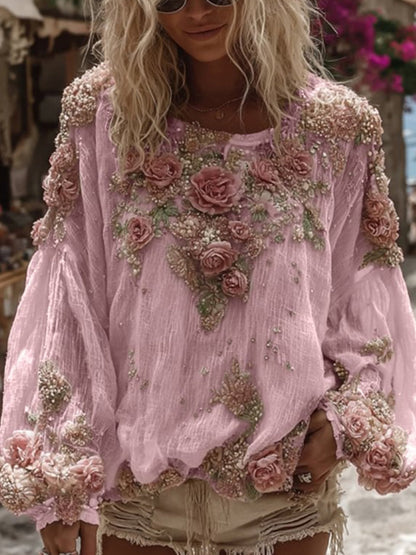 Γυναικείο Vintage Floral εκτύπωση Casual χαλαρή κορυφαίο