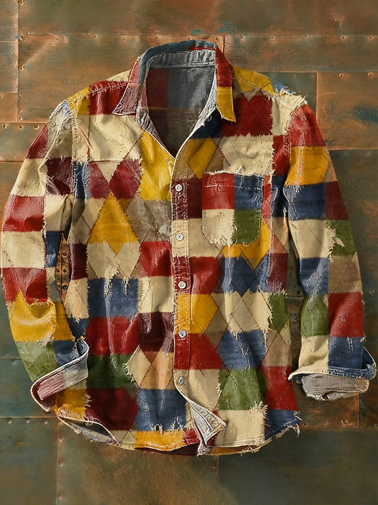 Ανδρικά Retro Αφηρημένη Τέχνη Εκτύπωση περίπτωση μακριά μανίκι πουκάμιση