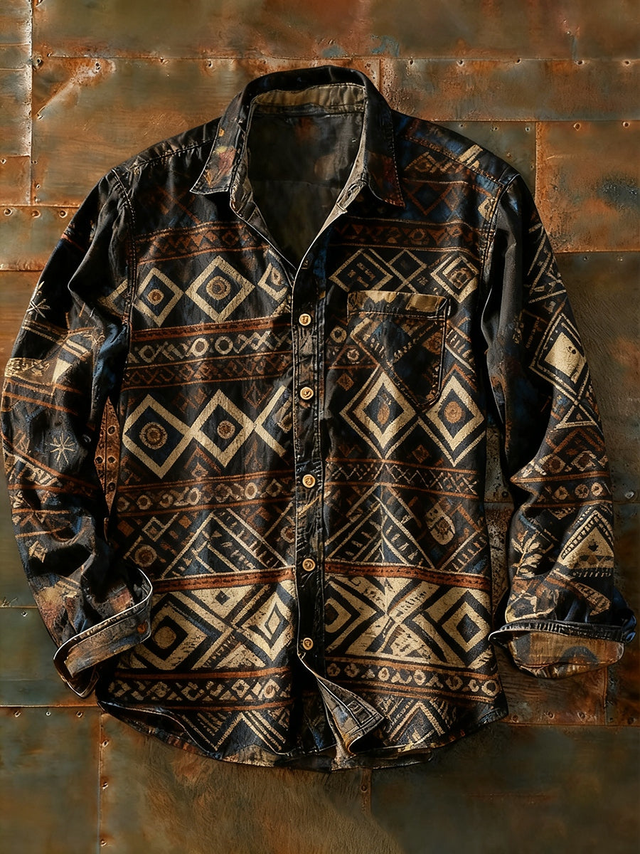 Ανδρικά Retro Αφηρημένη Τέχνη Εκτύπωση περίπτωση μακριά μανίκι πουκάμιση