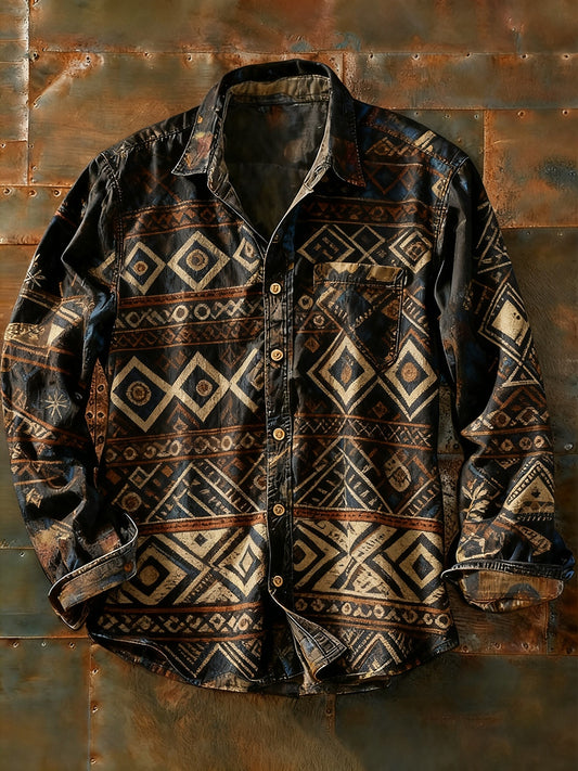 Ανδρικά Retro Αφηρημένη Τέχνη Εκτύπωση περίπτωση μακριά μανίκι πουκάμιση