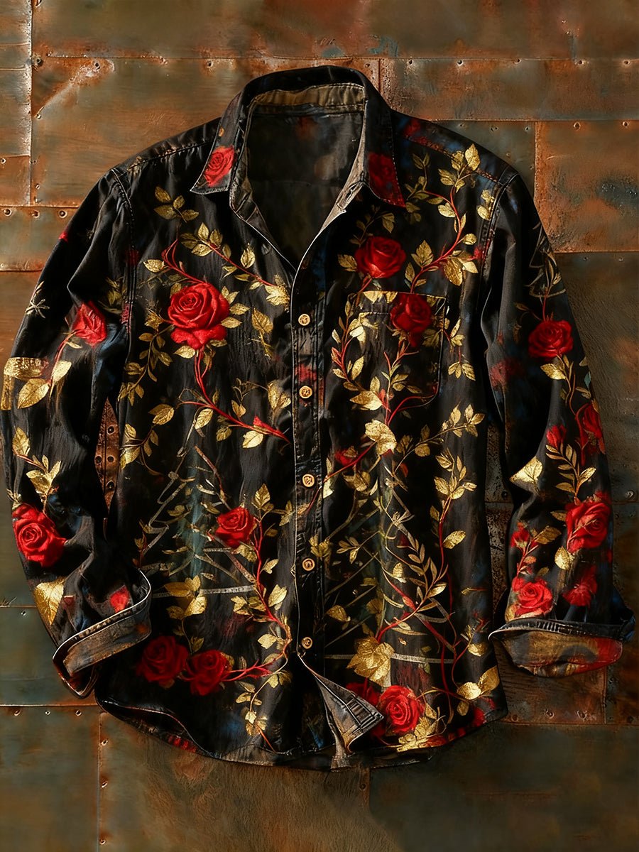 Ανδρικά Retro Αφηρημένη Τέχνη Εκτύπωση περίπτωση μακριά μανίκι πουκάμιση