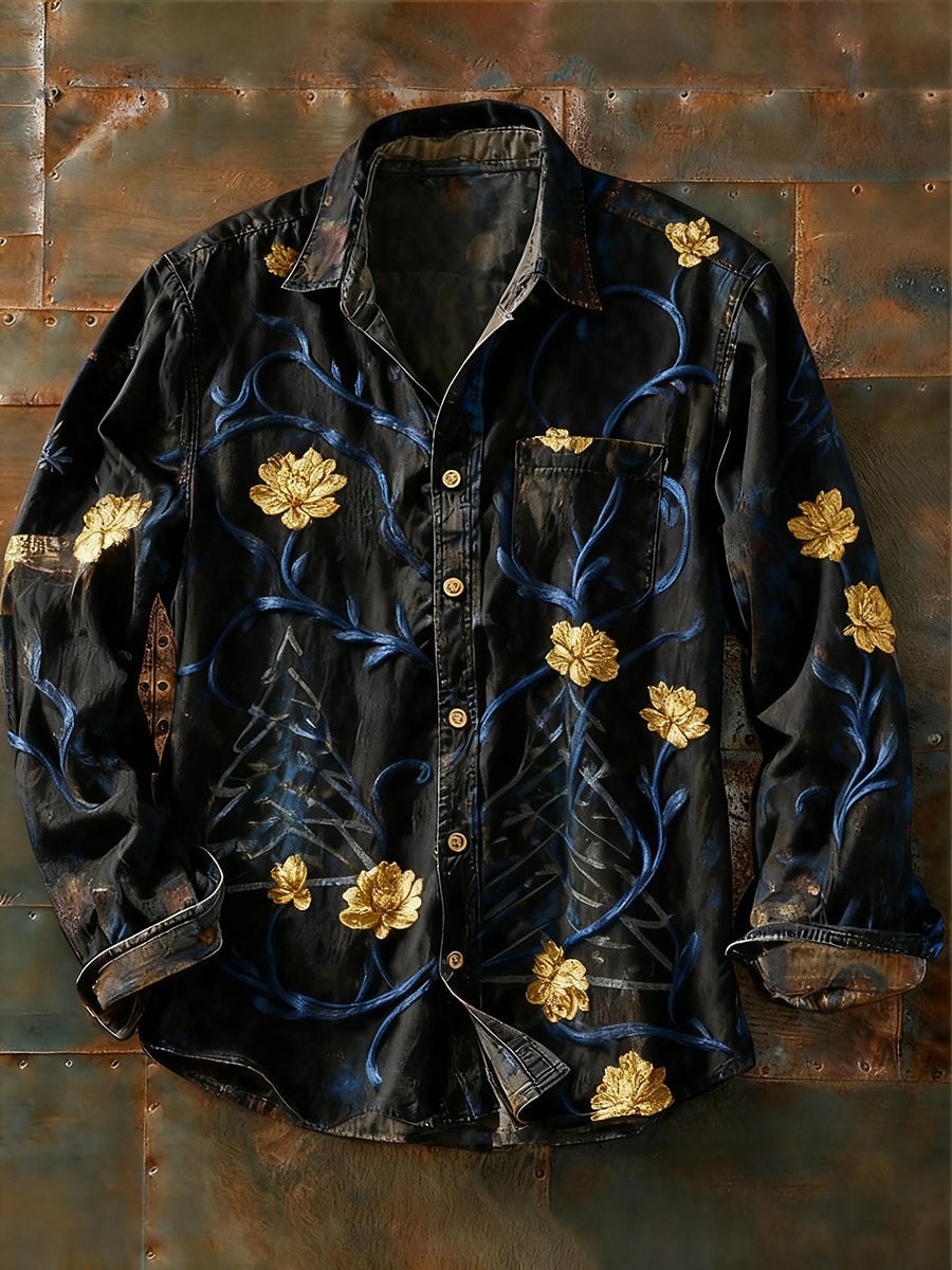 Ανδρικά Retro Αφηρημένη Τέχνη Εκτύπωση περίπτωση μακριά μανίκι πουκάμιση