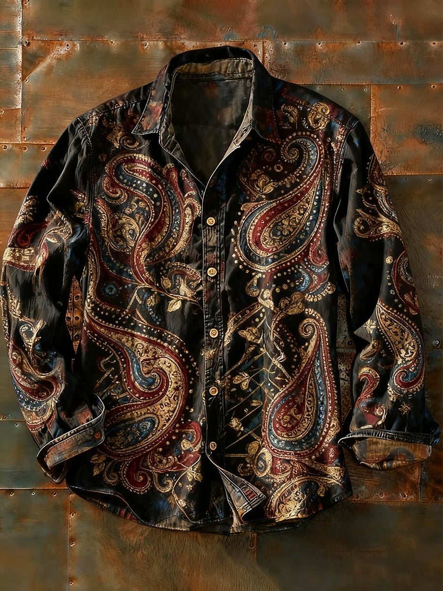 Ανδρικά Retro Αφηρημένη Τέχνη Εκτύπωση περίπτωση μακριά μανίκι πουκάμιση