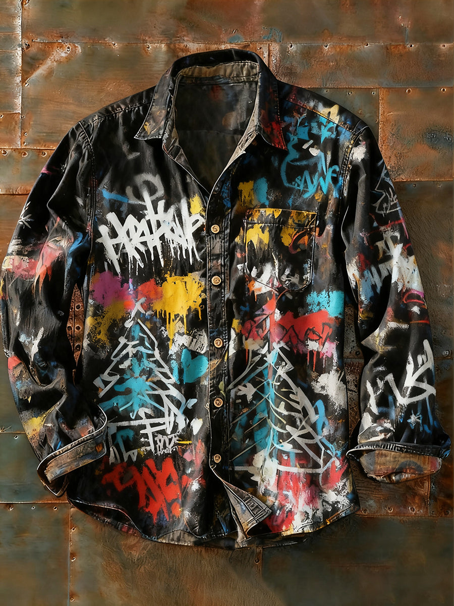 Ανδρικά Retro Αφηρημένη Τέχνη Εκτύπωση περίπτωση μακριά μανίκι πουκάμιση