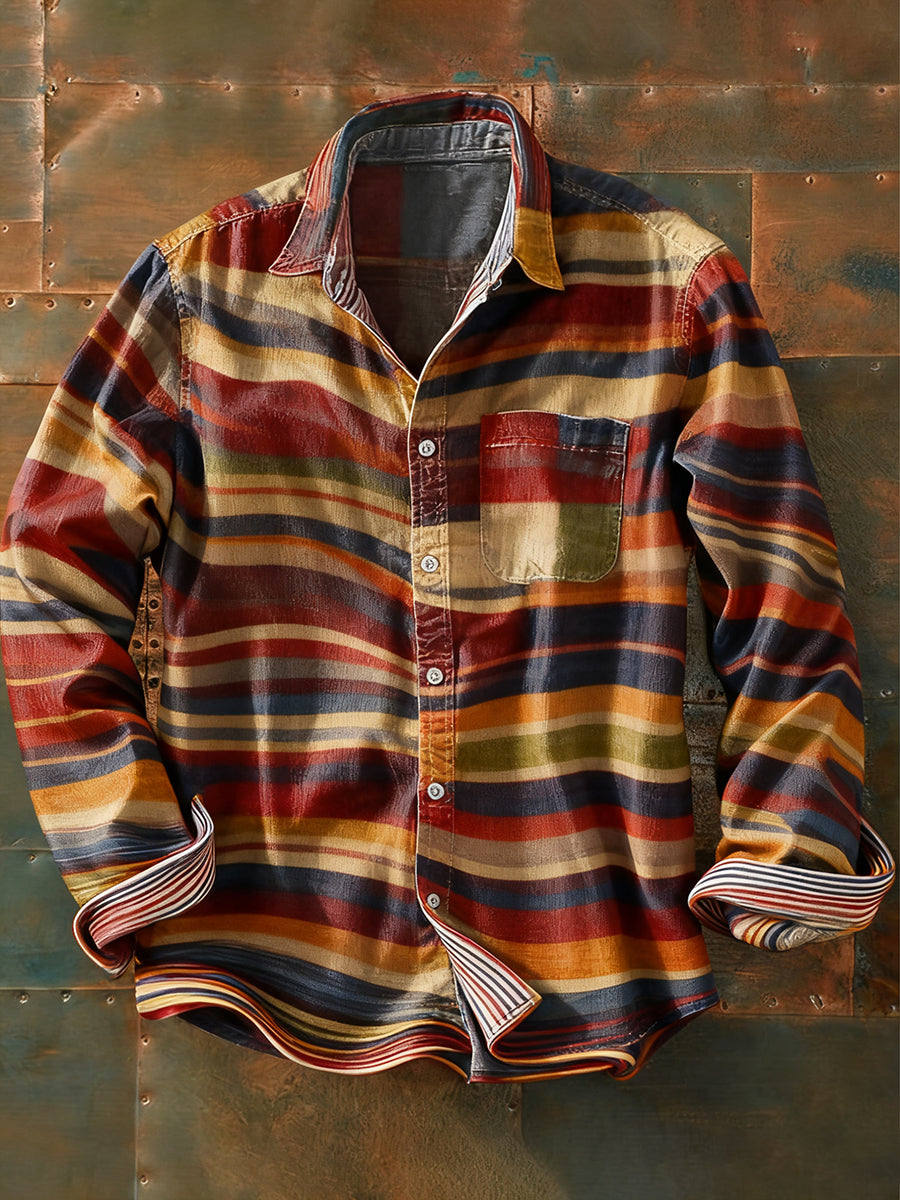 Ανδρικά Retro Αφηρημένη Τέχνη Εκτύπωση περίπτωση μακριά μανίκι πουκάμιση