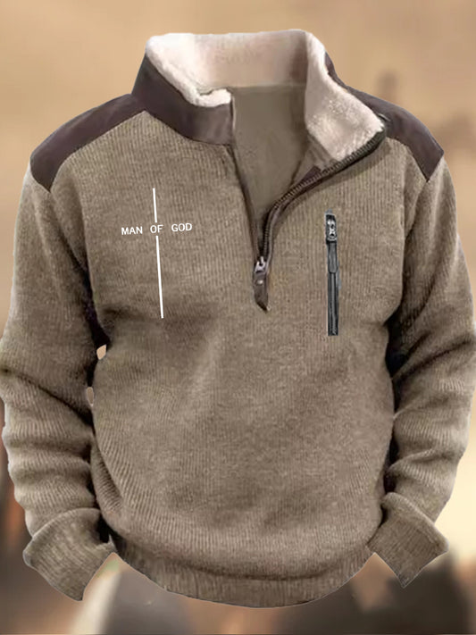 Ανδρών Retro Πίστη Εκτύπωση Henley Stand κολάρο Καθαρή φερμουάρ αθλητικά μπούτισμα