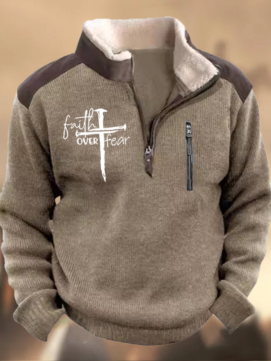 Ανδρών Retro Πίστη Εκτύπωση Henley Stand κολάρο Καθαρή φερμουάρ αθλητικά μπούτισμα