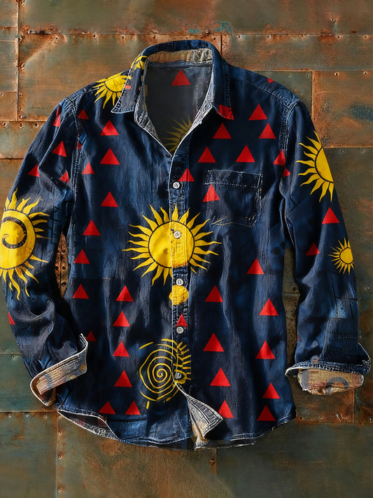 Ανδρικά Retro Αφηρημένη Τέχνη Εκτύπωση περίπτωση μακριά μανίκι πουκάμιση