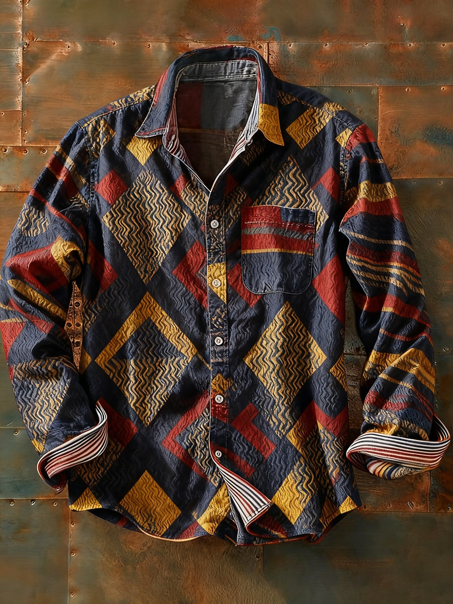 Ανδρικά Retro Αφηρημένη Τέχνη Εκτύπωση περίπτωση μακριά μανίκι πουκάμιση