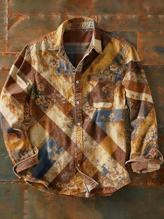 Ανδρικά Retro Αφηρημένη Τέχνη Εκτύπωση περίπτωση μακριά μανίκι πουκάμιση