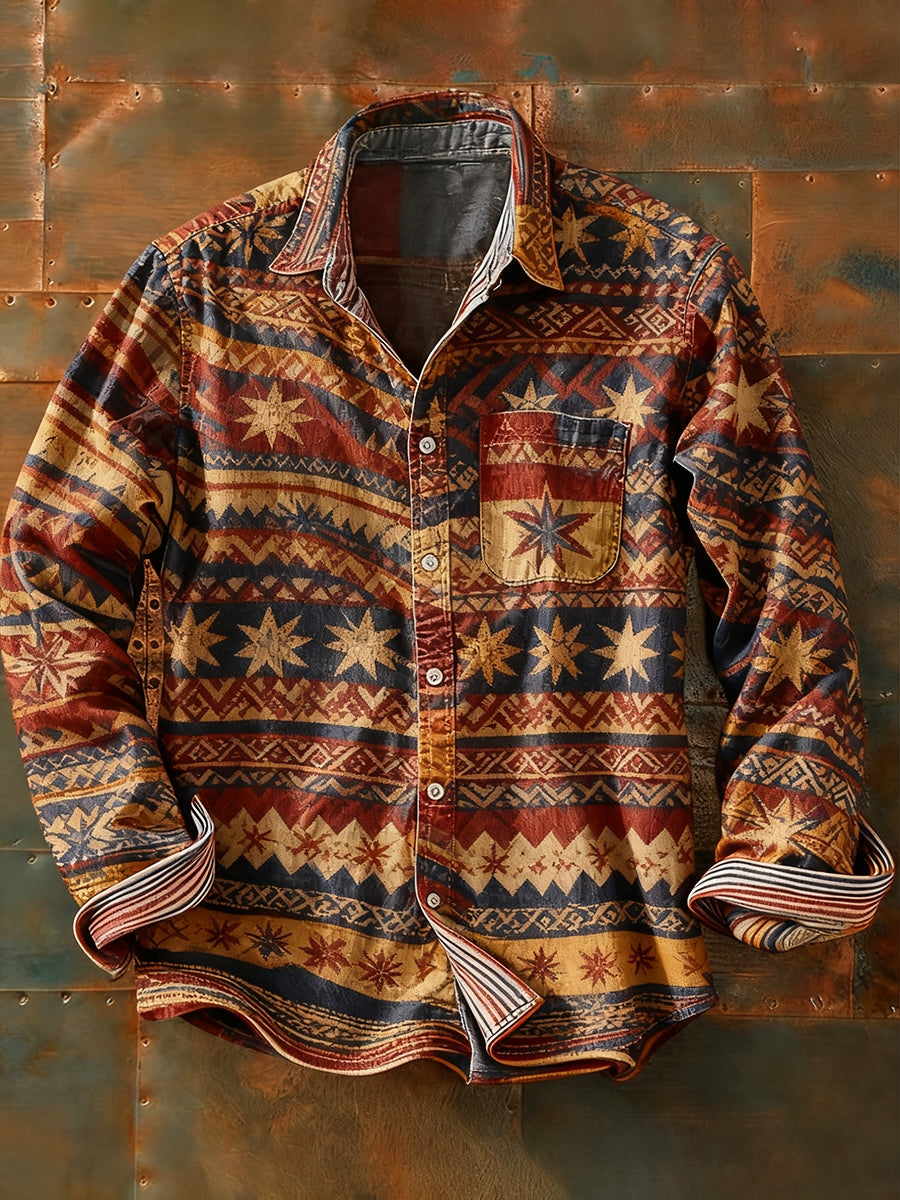 Ανδρικά Retro Αφηρημένη Τέχνη Εκτύπωση περίπτωση μακριά μανίκι πουκάμιση