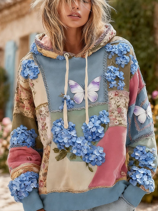 Women's Vintage Floral Print Comfort Hooded Sweatshirt
