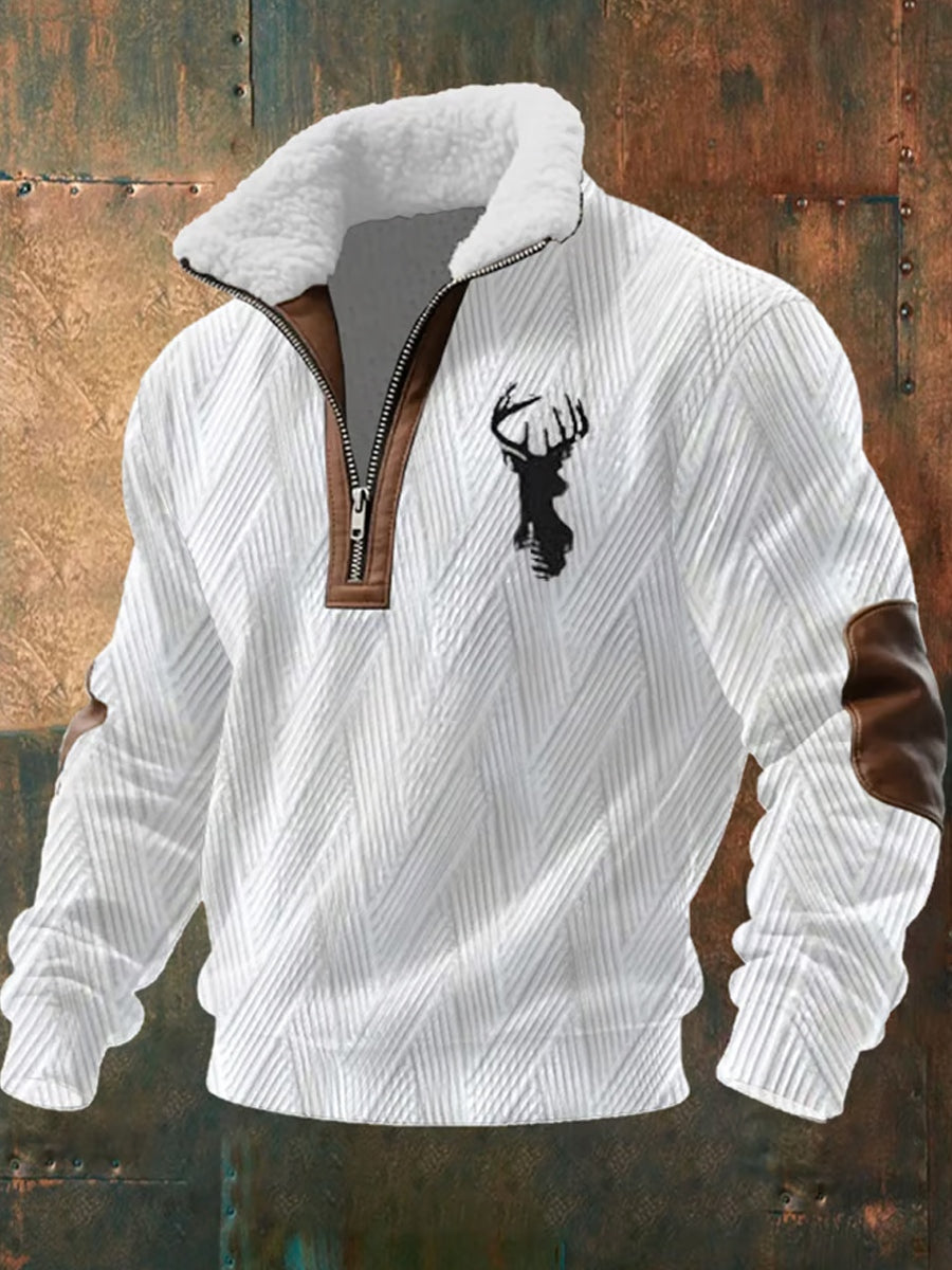 Ανδρικό φούτερ με φερμουάρ και ρετρό δυτικό σχέδιο, με γούνινο γιακά