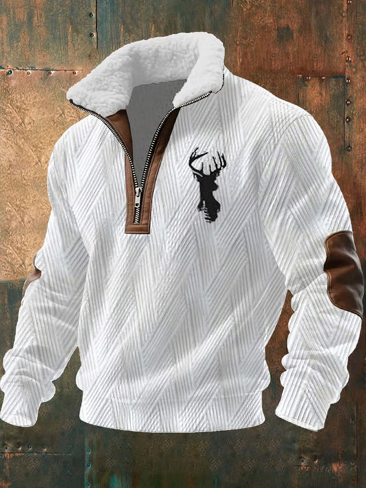 Ανδρικό φούτερ με φερμουάρ και ρετρό δυτικό σχέδιο, με γούνινο γιακά