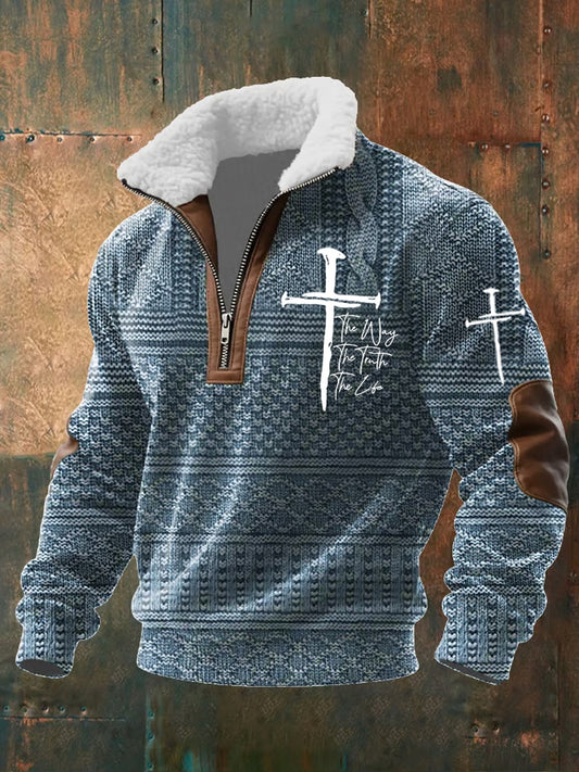 Ανδρικό φούτερ Vintage Art Faith Casual με γούνινο γιακά