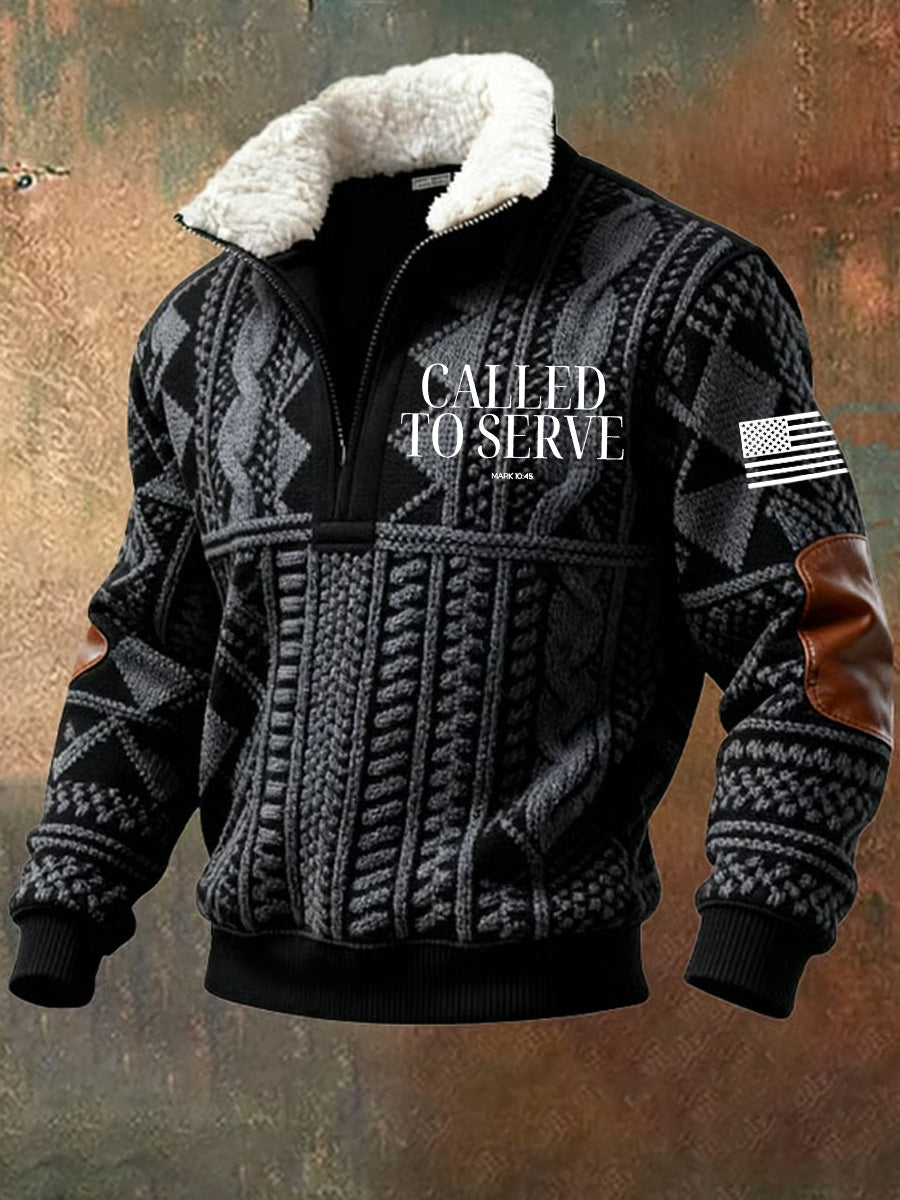 Ανδρικό φούτερ Vintage Art Faith Casual με γούνινο γιακά