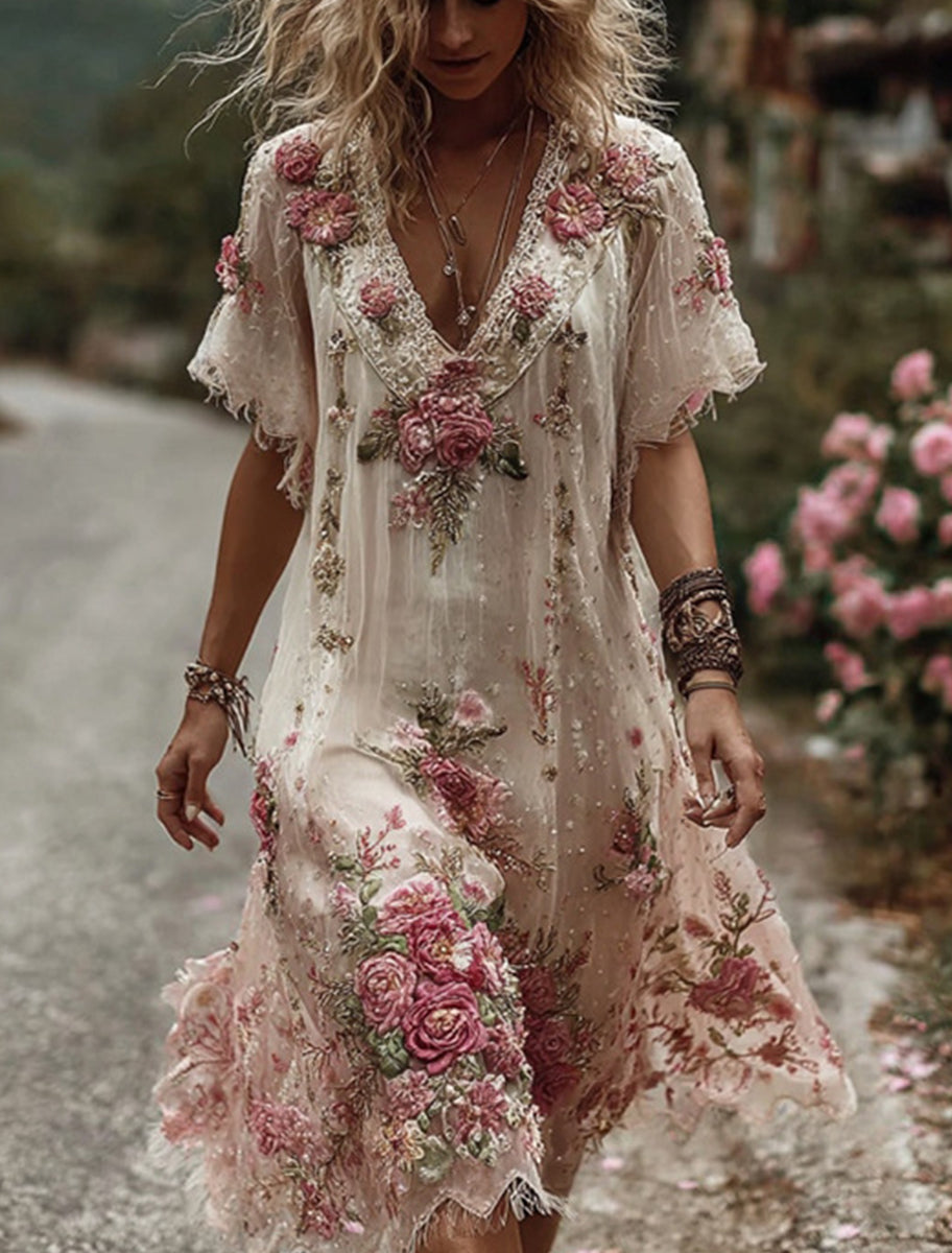 Γυναικεία Retro Bohemian Floral Φόρεμα