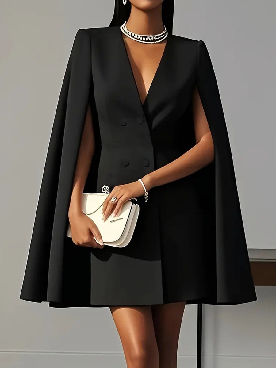 Γυναικείο Retro διπλό σπασμένο ακρωτήριο στερεό χρώμα φόρεμα φόρεμα χρώμας