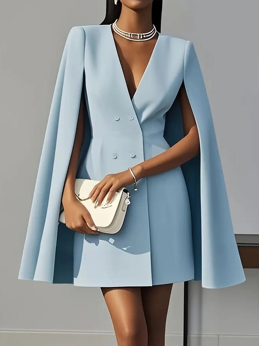 Γυναικείο Retro διπλό σπασμένο ακρωτήριο στερεό χρώμα φόρεμα φόρεμα χρώμας