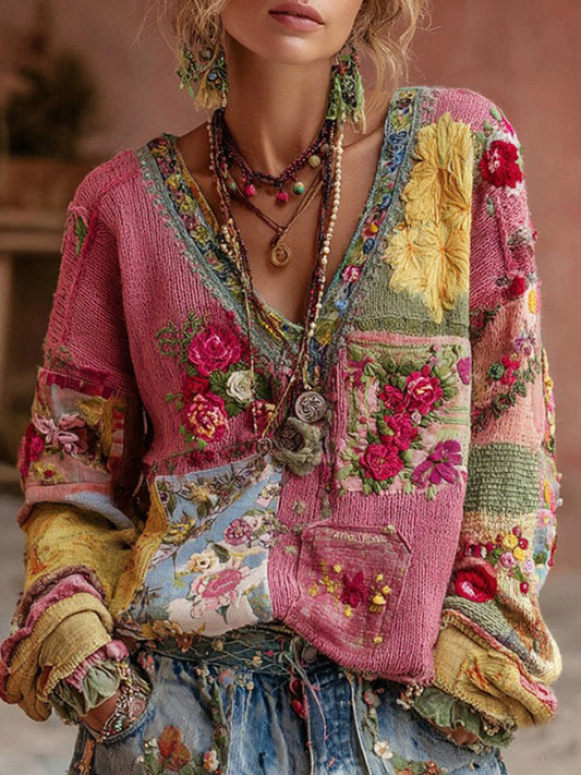 Γυναίκες Retro Bohemian άνεση πλεκτό πουλόβερ πλέξιμος