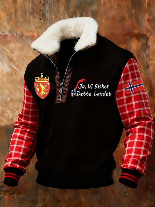 Ανδρική Νορβηγική τέχνη εκτύπωση περιστασιακό γούνινο κολάρο