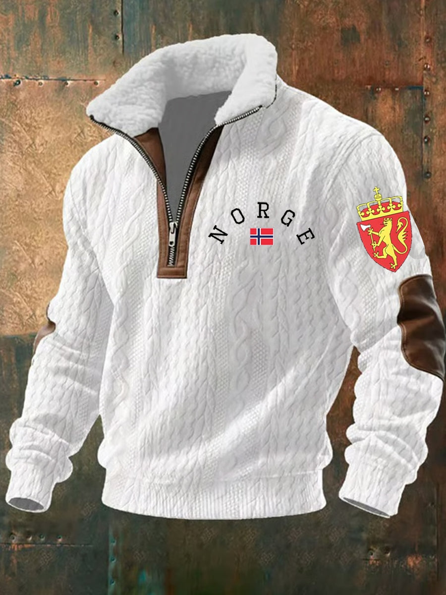 Ανδρική Νορβηγική τέχνη εκτύπωση περιστασιακό γούνινο κολάρο