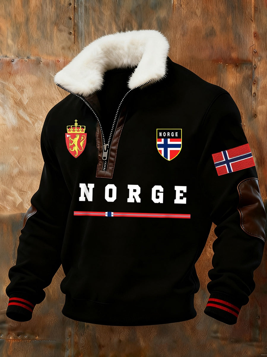 Ανδρική Νορβηγική τέχνη εκτύπωση περιστασιακό γούνινο κολάρο