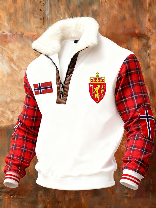 Ανδρική Νορβηγική τέχνη εκτύπωση περιστασιακό γούνινο κολάρο