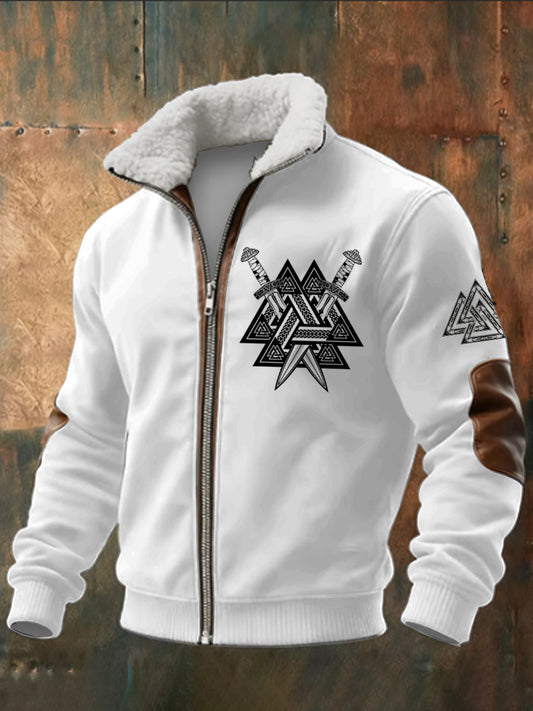 Ανδρικό τρίγωνο Viking τυπωμένο μακριά μανίκι στέκεται μέχρι κολάρο αρνότρι φερμουάρ κορυφαίο