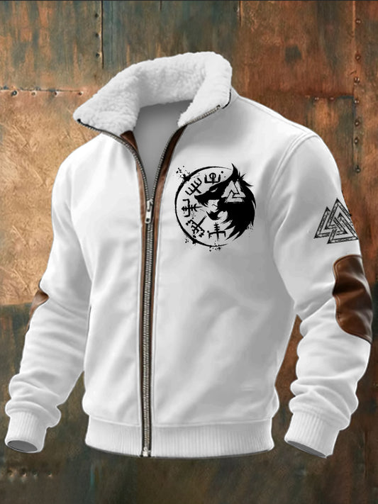 Ανδρικό τρίγωνο Viking τυπωμένο μακριά μανίκι στέκεται μέχρι κολάρο αρνότρι φερμουάρ κορυφαίο