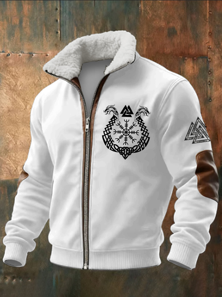 Ανδρικό τρίγωνο Viking τυπωμένο μακριά μανίκι στέκεται μέχρι κολάρο αρνότρι φερμουάρ κορυφαίο