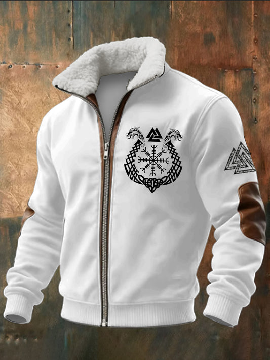 Ανδρικό τρίγωνο Viking τυπωμένο μακριά μανίκι στέκεται μέχρι κολάρο αρνότρι φερμουάρ κορυφαίο