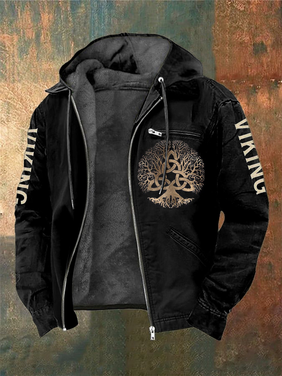 Ανδρικά Viking δέντρο τυπωμένα μακριά μανίκι με κουκουλοφόρα σακάκια